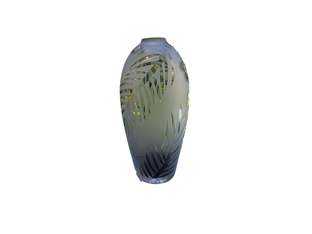 Michael Weems Signed "Tropic" Art Glass Vase Platinum Gray Palm 10"
